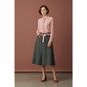 Size 8 Banana Republic Green/ Gray A-Line Skirt with Pink Ribbon Belt Cotton